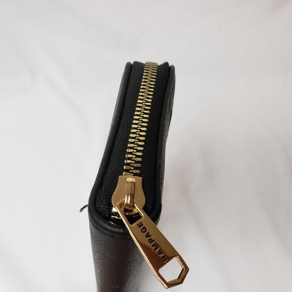 Rampage Black Pebbled Faux Leather Zip Around Wallet w/Embroidered Red Flowers - Picture 7 of 10